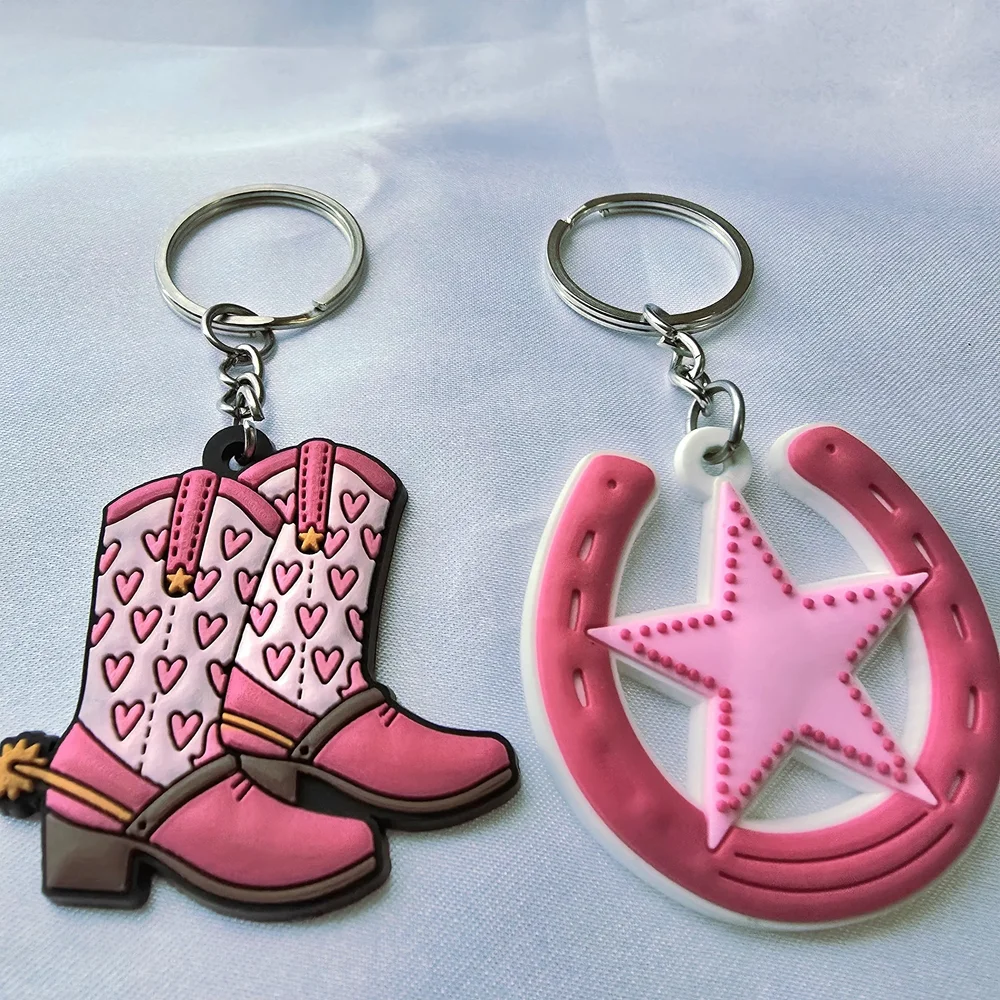 Kids Pink Cowboy Boot & Star Keychain Set‎